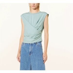 Chic Draped Short Sleeve Top in Soft Green